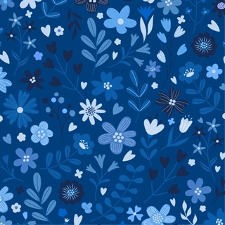 Spring graphic with several flowers and plants on a blue background