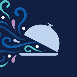 Serving dish icon with colorful swirls