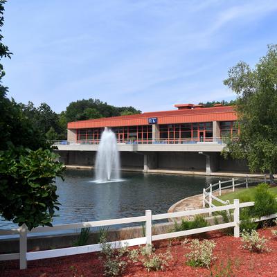 Campus pond with fountain