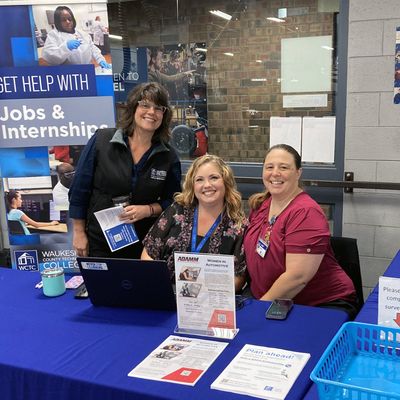 Recruiter table at career event