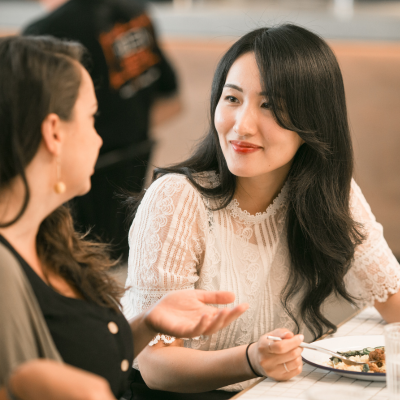 Two women eating lunch