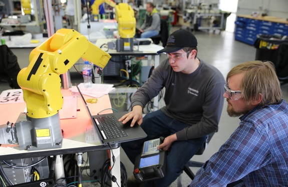 Automation students in lab