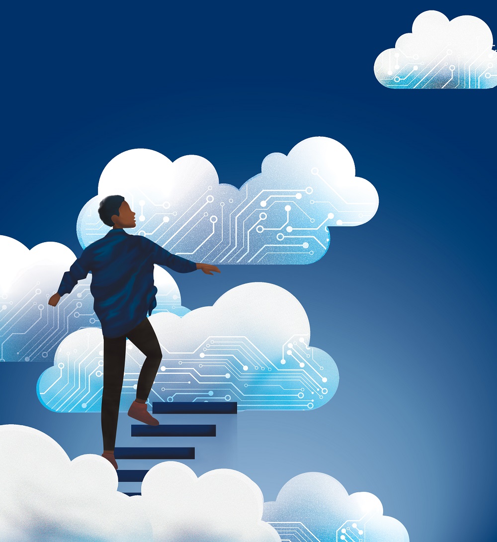 Illustration walking into cloud