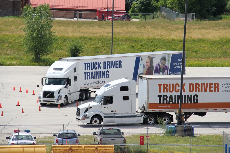 Semi trucks on training track